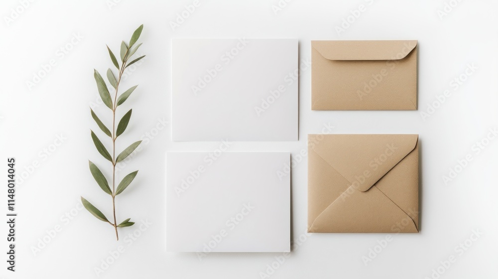 Blank cards and kraft envelopes with greenery Blank cards and kraft envelopes with greenery