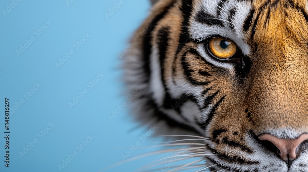 Naklejka premium A close up of a tiger's face with a blue background