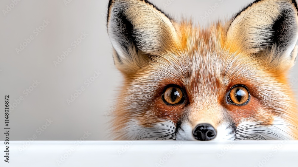 A close up of a red fox peeking over a table A close up of a red fox peeking over a table