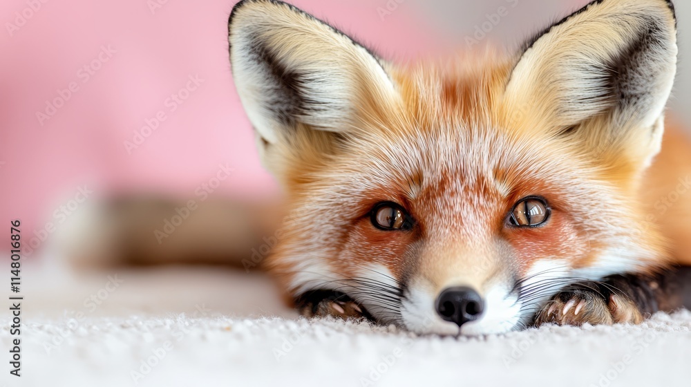 Fototapeta premium A close up of a red fox laying on the floor