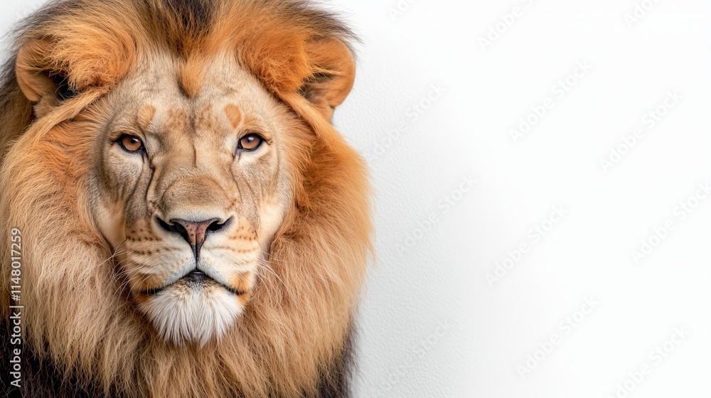 Fototapeta premium A close up of a lion's face on a white background