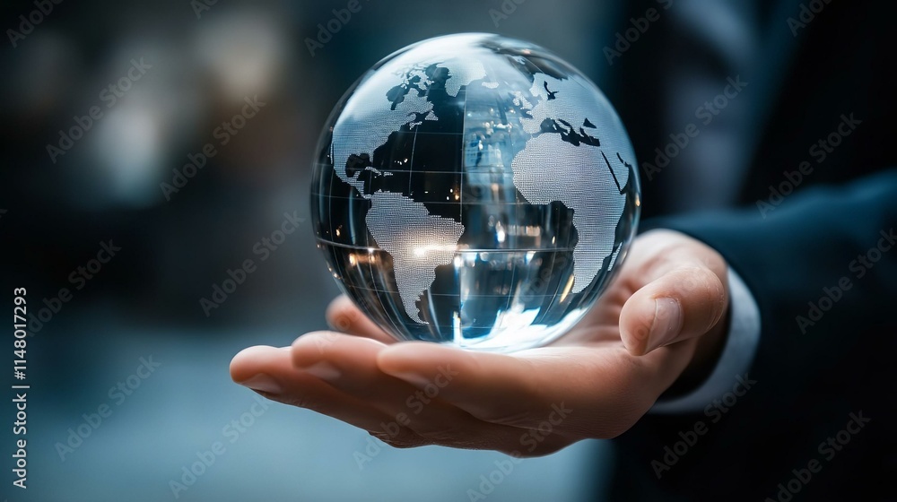 ESG environment social governance investment business concept. Hand of human holding Crystal globe ball with environment icons. Business Strategy and Sustainable Development. ESG environment social governance investment business concept. Hand of human holding Crystal globe ball with environment icons. Business Strategy and Sustainable Development.