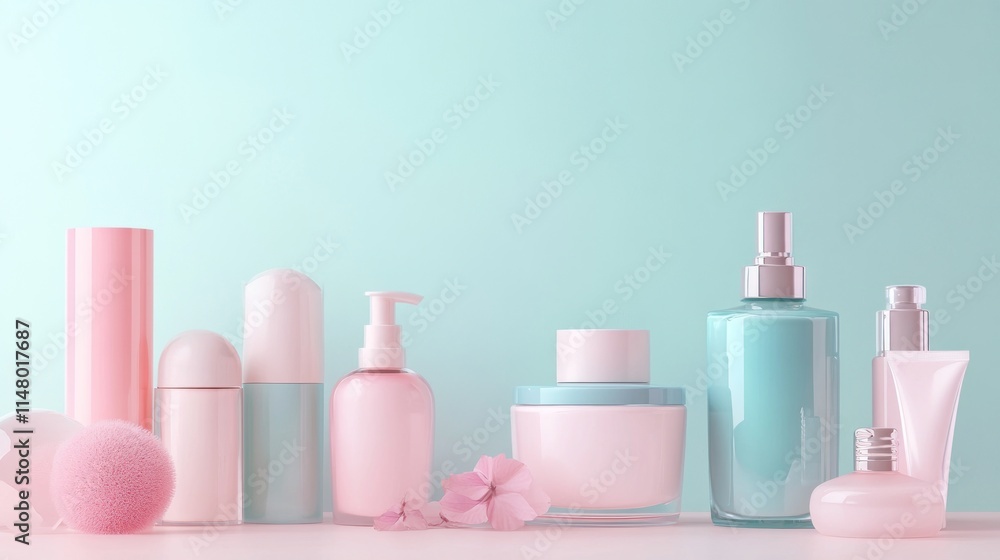 Pastel Pink and Blue Cosmetic Product Display Pastel Pink and Blue Cosmetic Product Display