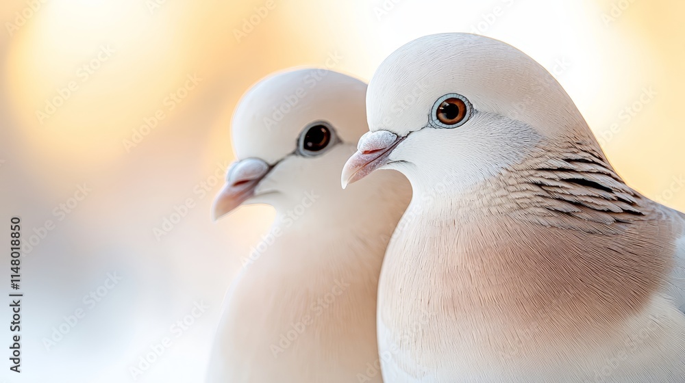 Fototapeta premium A couple of white doves sitting next to each other