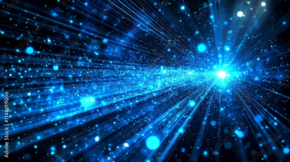 Vibrant Blue Abstract Light Rays Radiating From a Central Point, Creating a Cosmic Atmosphere Filled With Glowing Particles in a Dazzling Display of Energy Vibrant Blue Abstract Light Rays Radiating From a Central Point, Creating a Cosmic Atmosphere Filled With Glowing Particles in a Dazzling Display of Energy