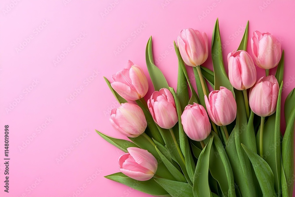 Beautiful composition spring flowers. Bouquet of pink tulips flowers on pastel pink background. Beautiful composition spring flowers. Bouquet of pink tulips flowers on pastel pink background.