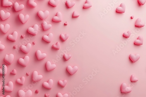 Blank frame and hearts pattern on pink background with Happy valentine day. Beautiful mini heart style.