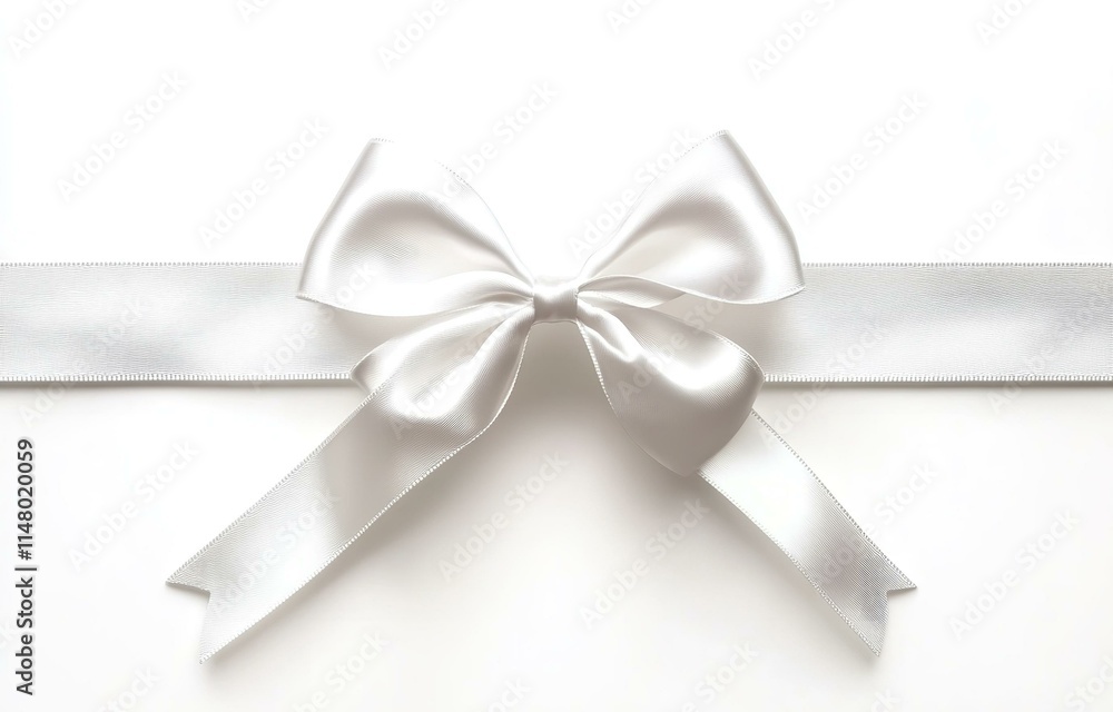 White ribbon with gift bow isolated on white.