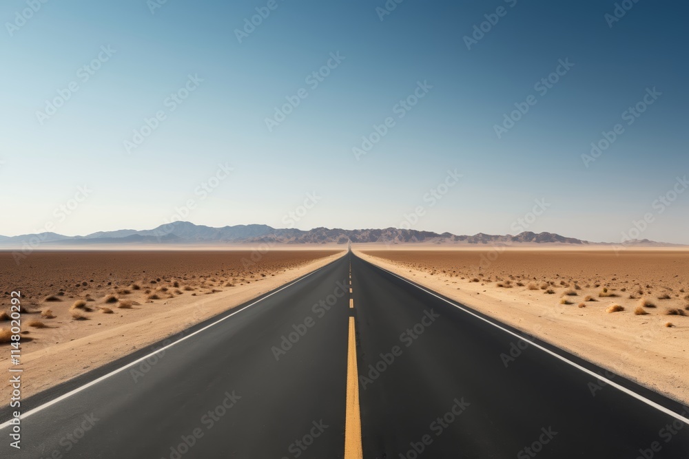 Fototapeta premium arafed road in the middle of a desert with mountains in the distance