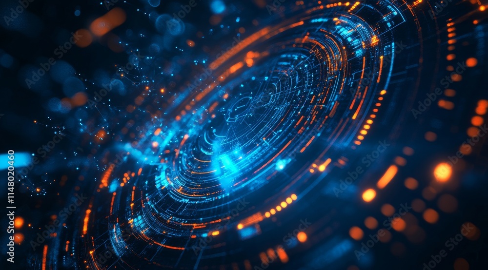 Vibrant Abstract Technology Design With Glowing Blue and Orange Circular Patterns Showcasing Futuristic Energy in a Digital Space Vibrant Abstract Technology Design With Glowing Blue and Orange Circular Patterns Showcasing Futuristic Energy in a Digital Space