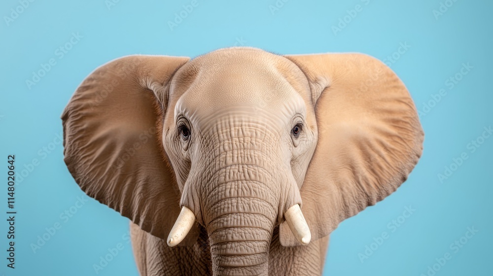 Obraz premium A close up of an elephant with tusks on a blue background