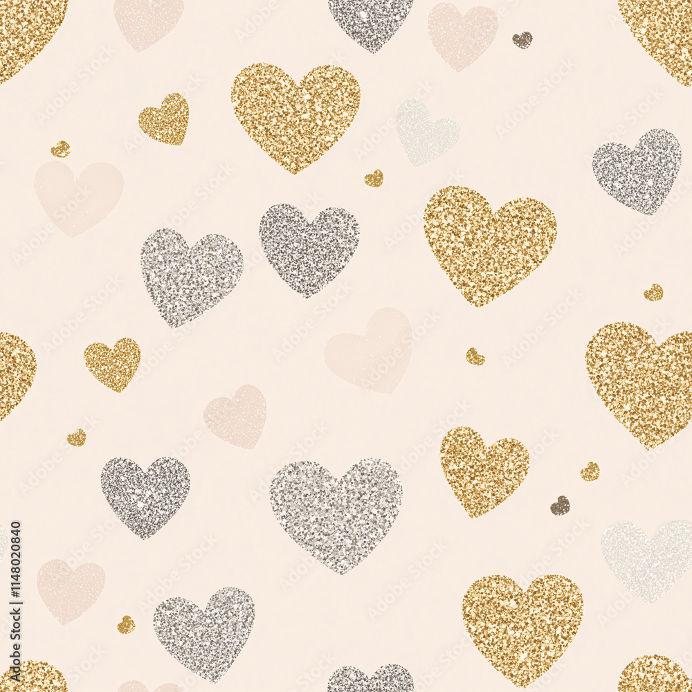 Gold and Silver Glitter Hearts Pattern – Elegant Romantic Valentine's Day Seamless Design with Metallic Black and Shiny Love Background for Weddings and Festive Themes Gold and Silver Glitter Hearts Pattern – Elegant Romantic Valentine's Day Seamless Design with Metallic Black and Shiny Love Background for Weddings and Festive Themes