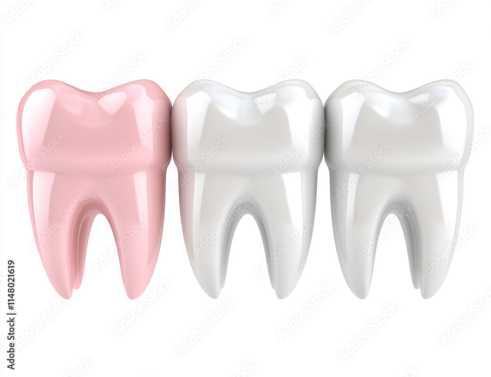 Stenciled teeth, with pink lower jaw and clean and clear upper front teeth with white background, 3D Stenciled teeth, with pink lower jaw and clean and clear upper front teeth with white background, 3D