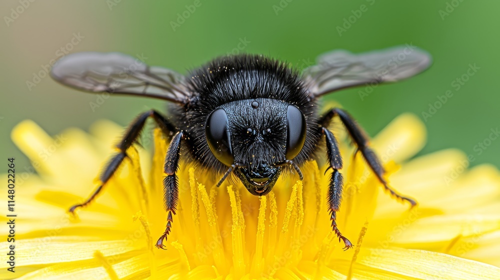 A close up of a bee on a yellow flower