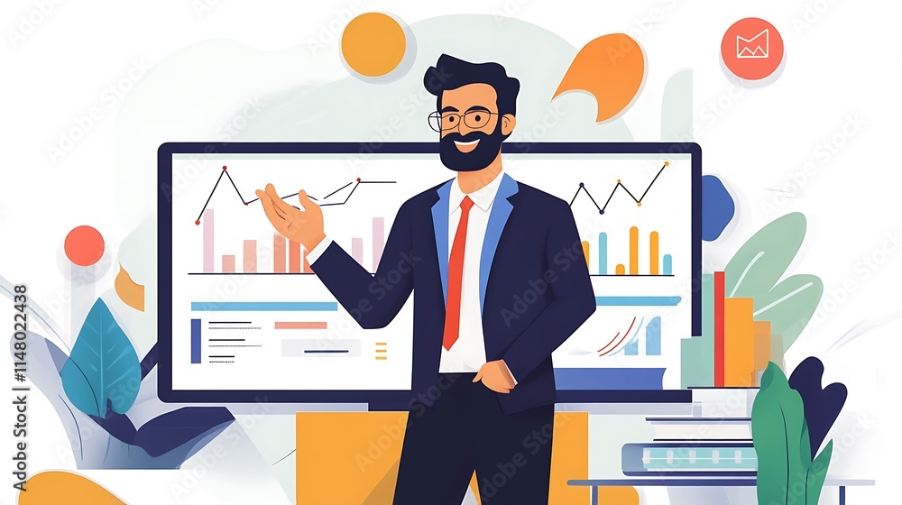 Businessman discussing economic growth strategies with clients via a digital platform Businessman discussing economic growth strategies with clients via a digital platform