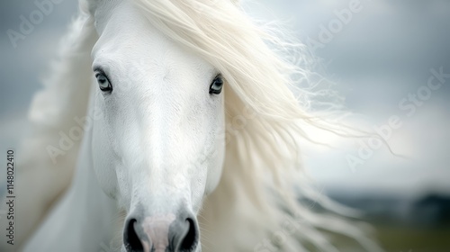 Wallpaper Mural A white horse with a long mane is looking at the camera Torontodigital.ca