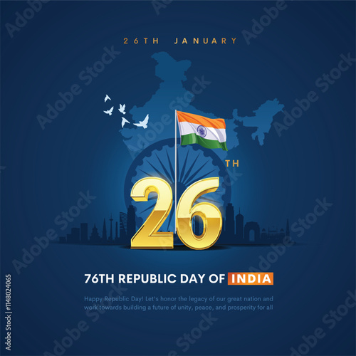 happy 76th republic day India greetings. abstract vector illustration design. 26th january.