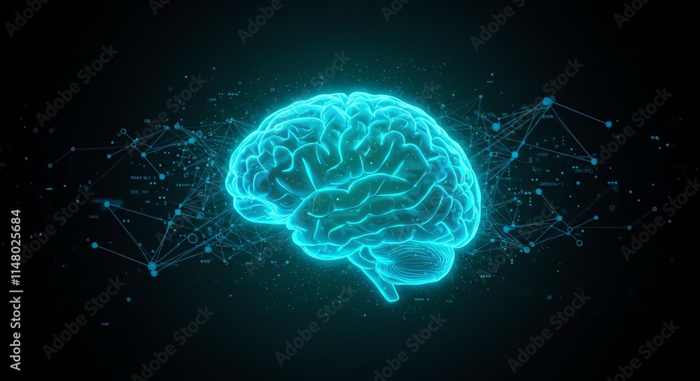 Glowing Digital Brain Neural Network AI Technology Mind Data Glowing Digital Brain Neural Network AI Technology Mind Data