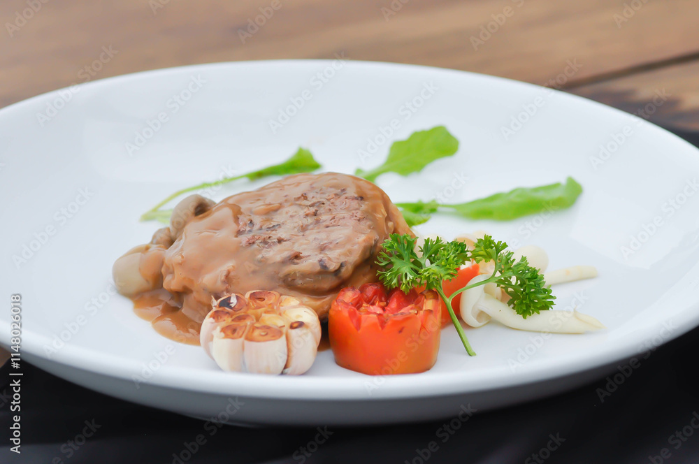 beef steak in gravy sauce or barbecued beef or grilled beef and vegetable beef steak in gravy sauce or barbecued beef or grilled beef and vegetable