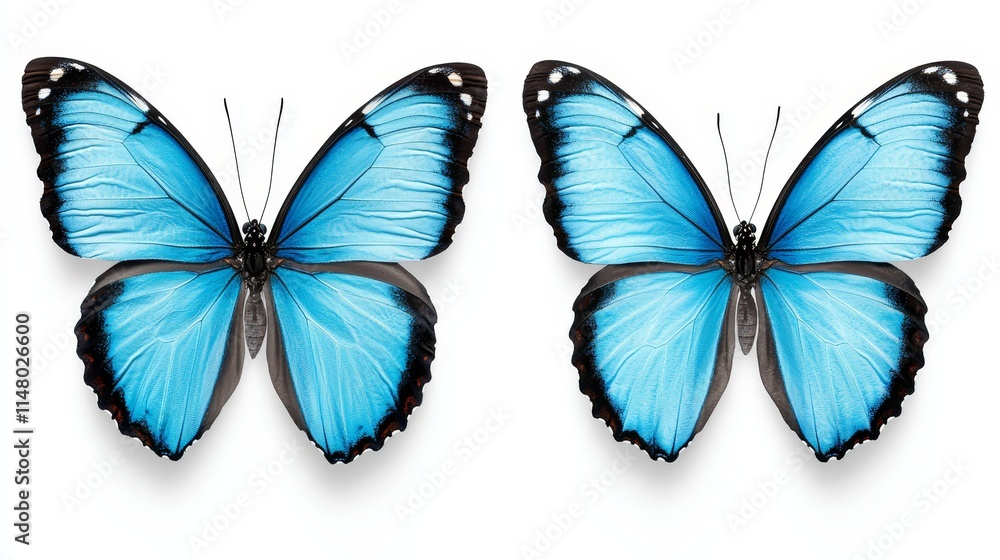 A pair of blue butterflies on a white background A pair of blue butterflies on a white background