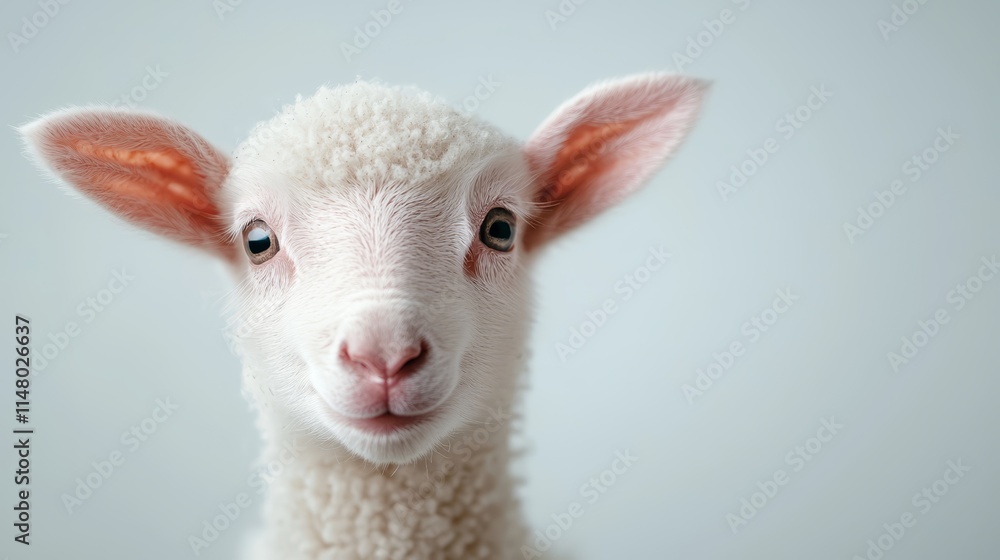 Fototapeta premium A close up of a white lamb looking at the camera