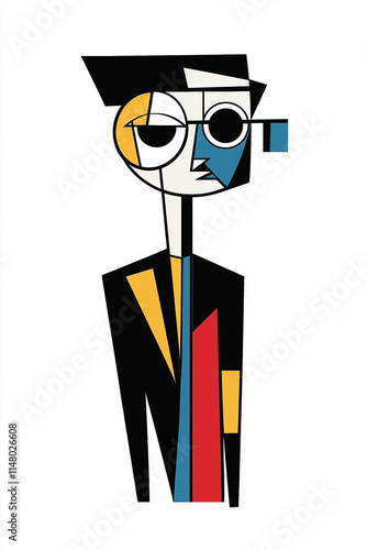 Abstract cubist illustration of a figure with geometric shapes in bold colors