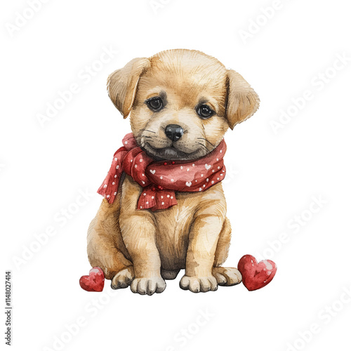 cute puppy dressed up valentine vector illustration in watercolor style