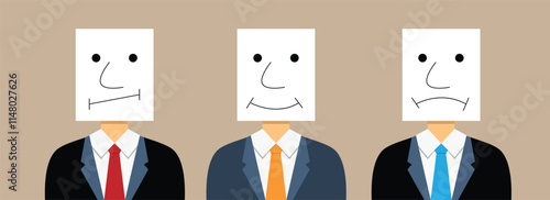 Business People Different Emotions with Paper Sheet Face. Different moods and states of mind concept vector