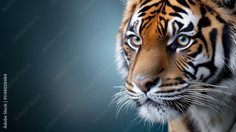 Fototapeta premium A close up of a tiger's face with blue eyes