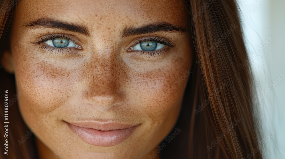 A close up of a woman with freckles on her face A close up of a woman with freckles on her face