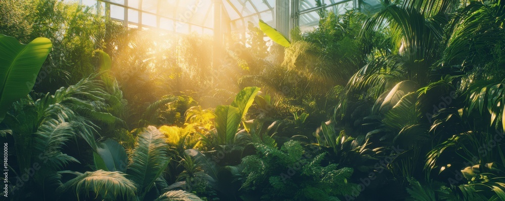 Obraz premium In a biopunk inspired eco sanctuary, a vast greenhouse like dome filled with lush vegetation explores the ethical boundaries of biotechnology.