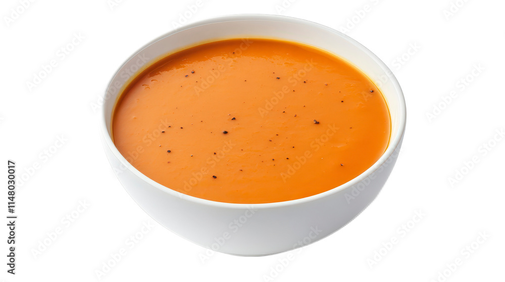 Creamy Orange Soup in a White Bowl on a Simple Background