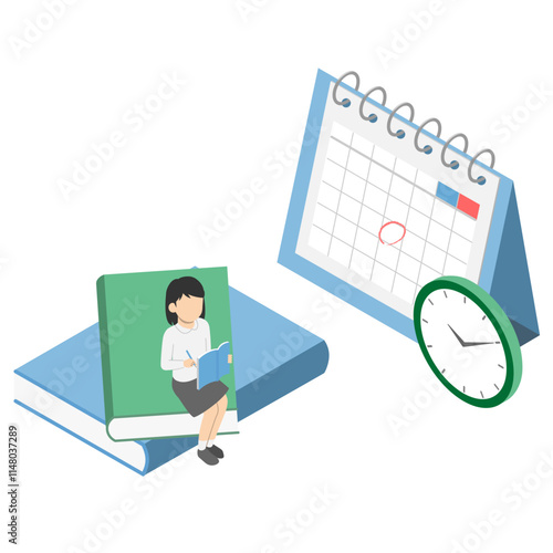 勉強する女の子・アイソメトリック