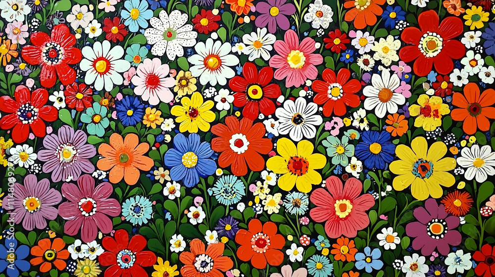 カラフルな花々のアートパターン カラフルな花々のアートパターン