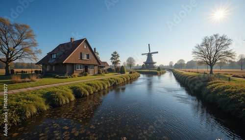 Wallpaper Mural Photo of a view of a house with a windmill which is part of Dutch culture Torontodigital.ca