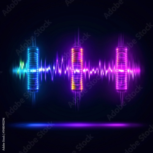 Neon Sound Waves  Music Visualization  Abstract Background  Glowing Columns  Audio Frequen photo