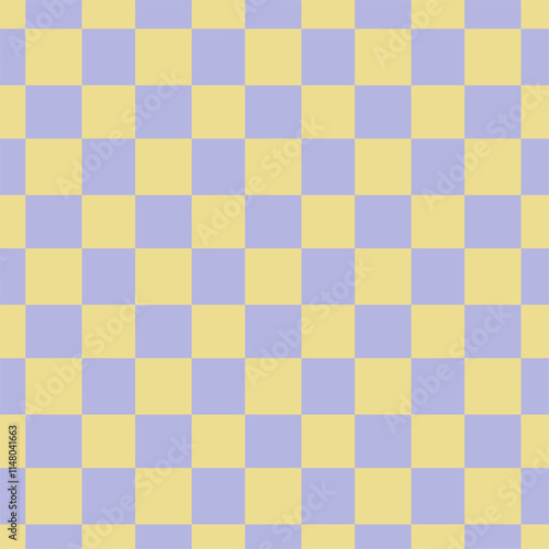 Chequered seamless pattern. Yellow and lilac colours background. Vintage backdrop.