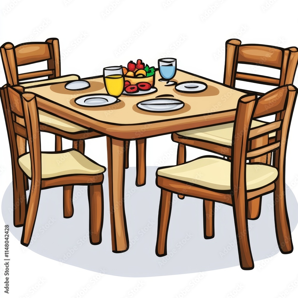 Wooden Dining Table Set with Fruit and Drinks Wooden Dining Table Set with Fruit and Drinks