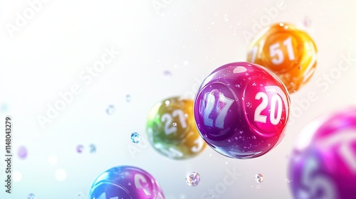 3D Colorful Lottery Balls with Numbers on White Background: Bright and Detailed Focus. AI generated illustration