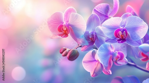 phantasmal iridescent orchid flowers background banner