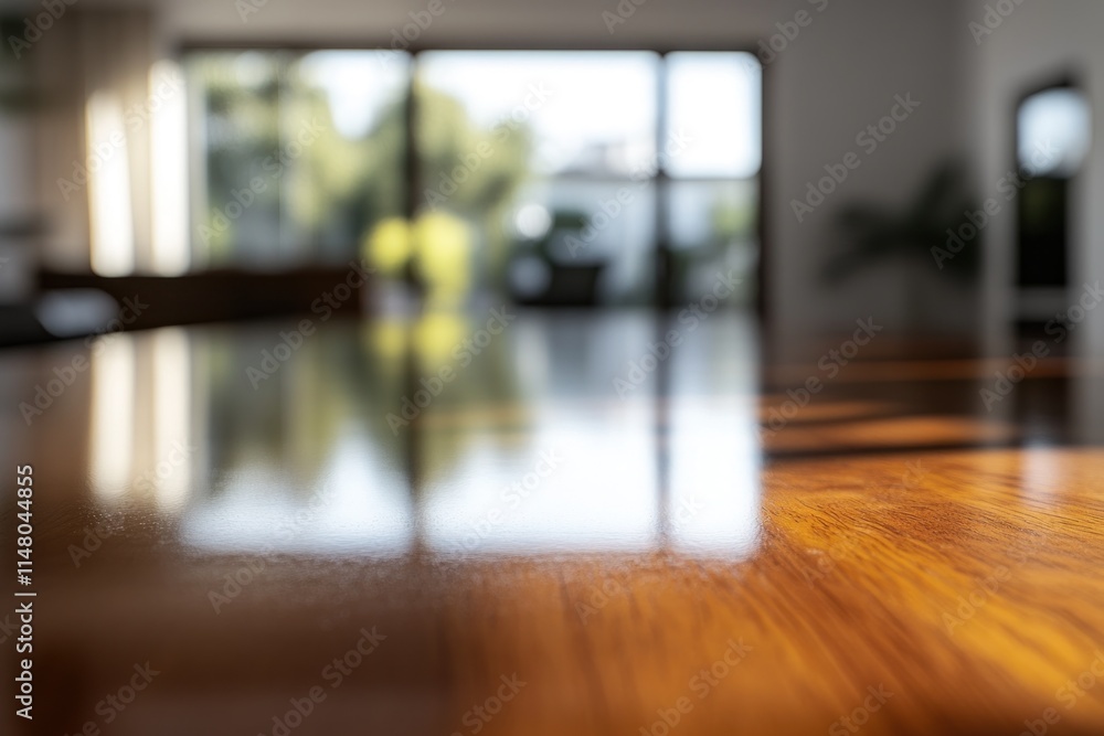 Blurred indoor table scene with outdoor view. Blurred indoor table scene with outdoor view.