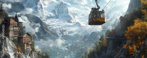 Cable car travels through the Alps