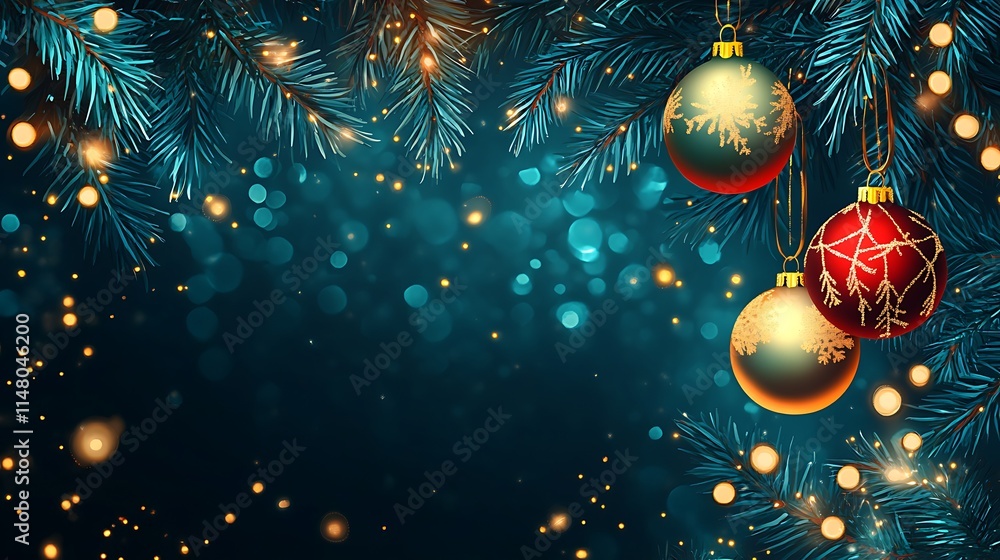 Christmas background with red baubles and fir branches. Vector illustration. Christmas background with red baubles and fir branches. Vector illustration.