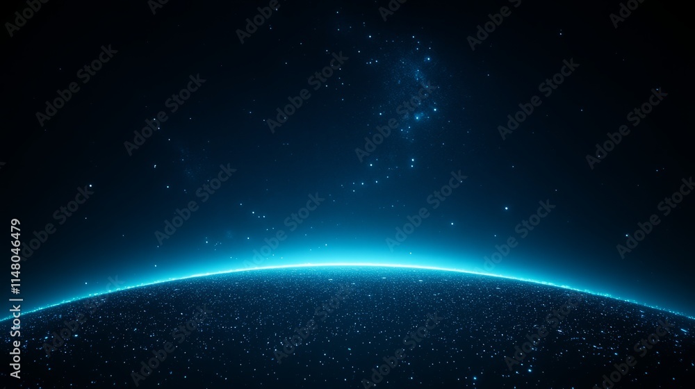 Fototapeta premium Celestial Horizon A Glimmering Planet's Nightside