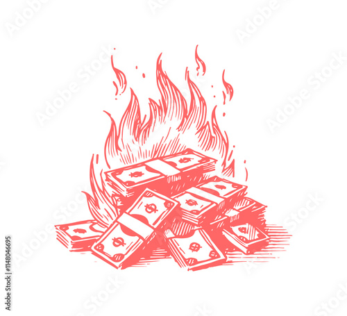 Burning Money hand drawn sketch vector