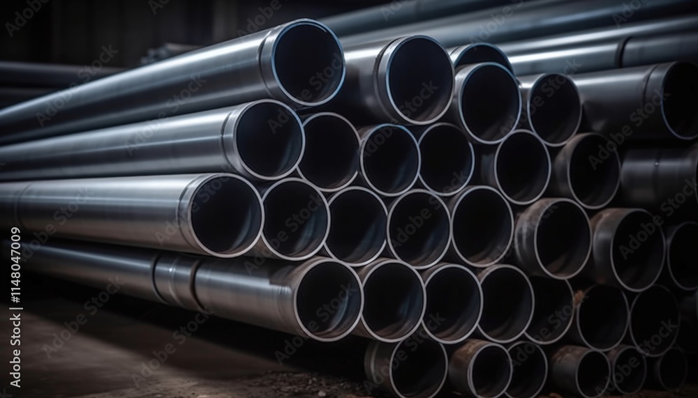Collection of Galvanized Steel Pipes with Smooth Surfaces and Uniform Diameter in Industrial Storage Area Collection of Galvanized Steel Pipes with Smooth Surfaces and Uniform Diameter in Industrial Storage Area