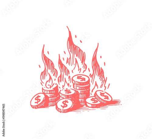 Burning Money hand drawn sketch vector