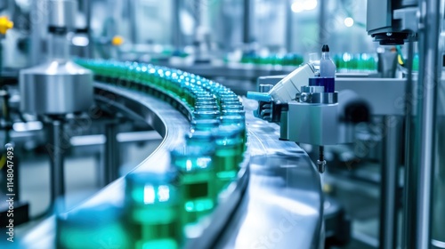 Wallpaper Mural Automated Conveyor Belt System Industrial Production of Green Bottles Torontodigital.ca