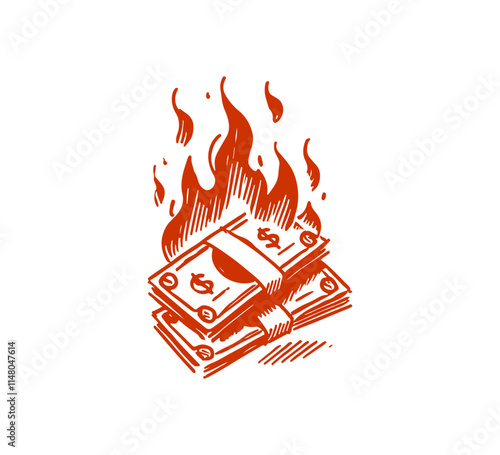Burning Money hand drawn sketch vector
