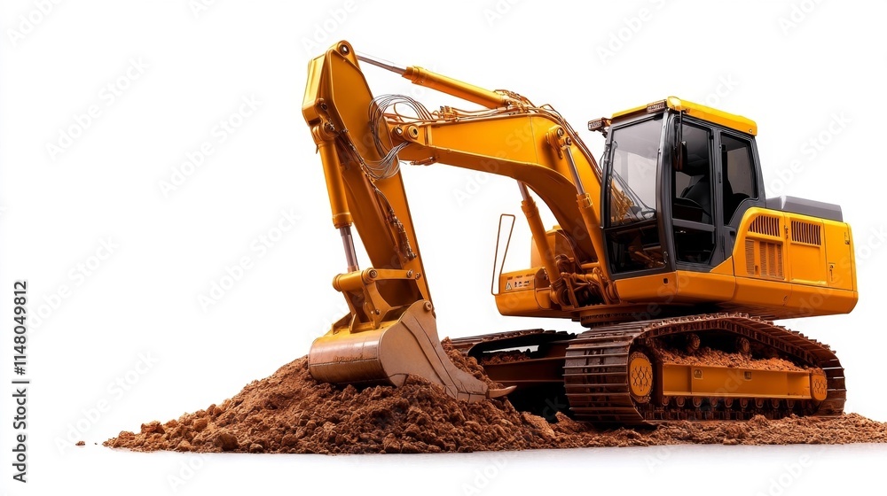 Excavator on White Background for Construction Theme. Generative AI Excavator on White Background for Construction Theme. Generative AI